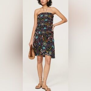 Maria Cher 100% Silk Humuaca Uriel Floral Strapless Dress in Navy Multicolor - S